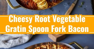 Cheesy Root Vegetable Gratin Spoon Fork Bacon