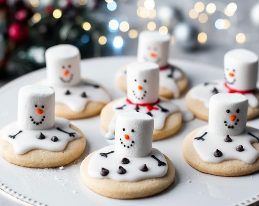 Easy Christmas Kids Party Melted Snowman Biscuits serving