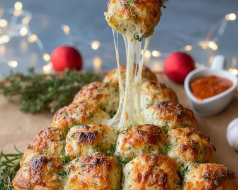 Easy Pillsbury Cheesy Pull Apart Christmas Bread Party serving