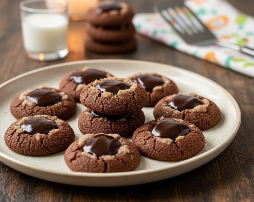 Dark Chocolate Christmas Thumbprint Cookies Recipe serving