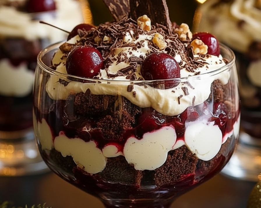 Easy Christmas Black Forest Trifle Best Holiday Layered Dessert Sweets serving