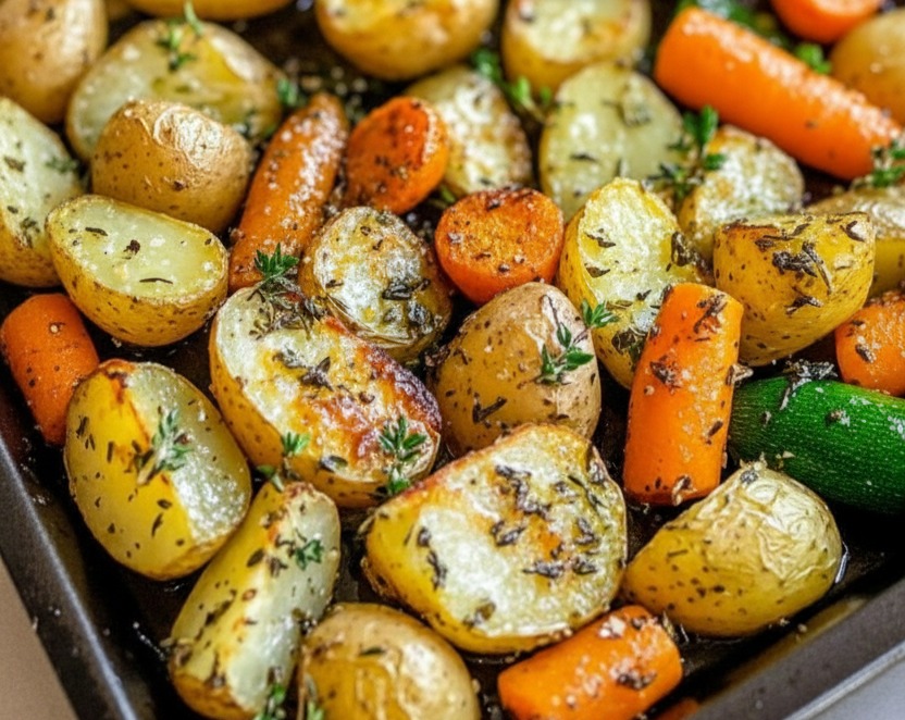 Easy Roasted Potatoes Carrots Zucchini Herb Healthy Side serving