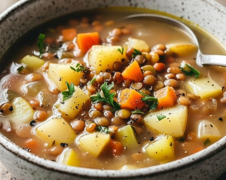 Easy Slow Cooker Lentil Vegetable Soup Recipe serving