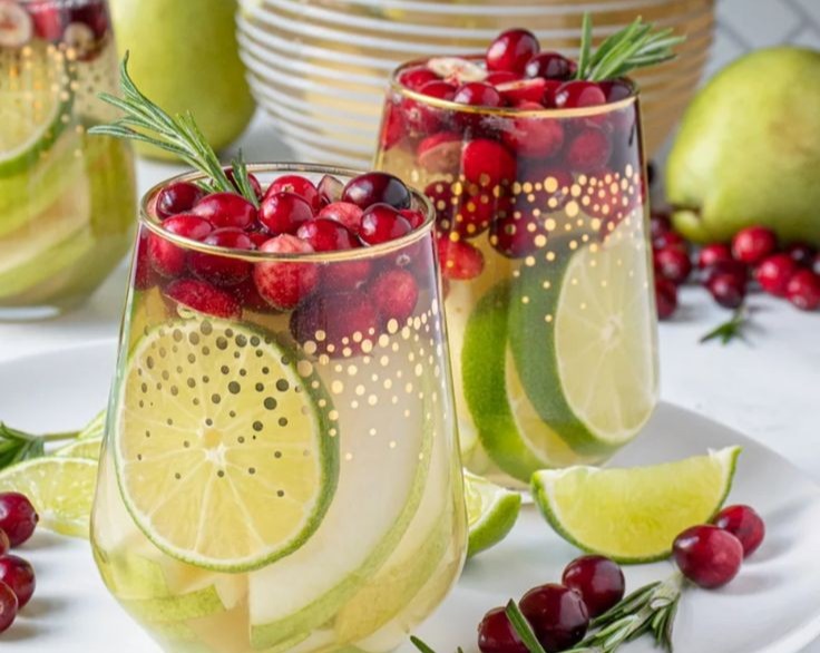 Festive Make-Ahead White Christmas Sangria with Cranberry Rosemary overview