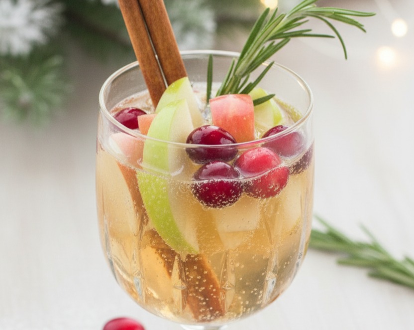 Festive Make-Ahead White Christmas Sangria with Cranberry Rosemary serving