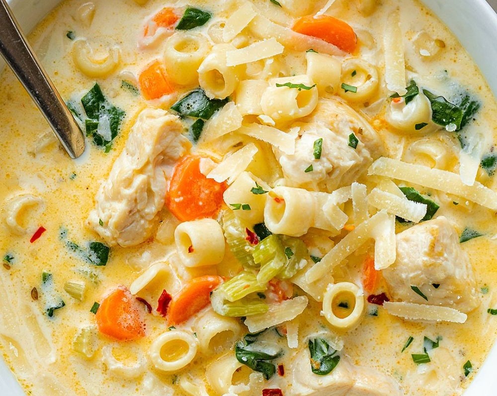 Slow Cooker Creamy Chicken Pasta Soup Easy Healthy Filling overview