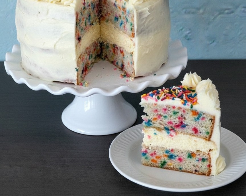 Best Funfetti Birthday Cake Ever Simple Four Layer Recipe serving