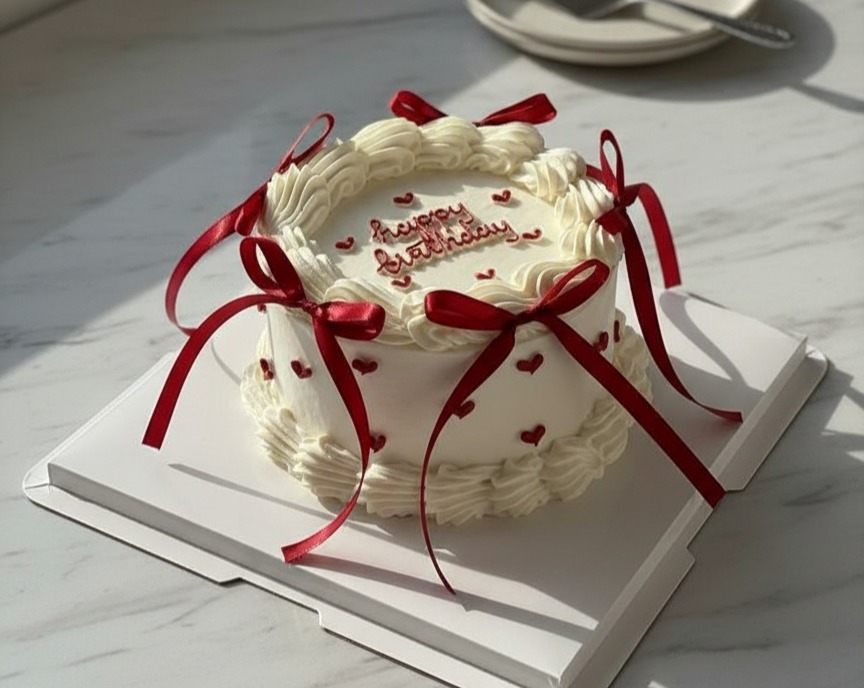 Effortless Vintage Birthday Cake with Bows for Celebrations serving