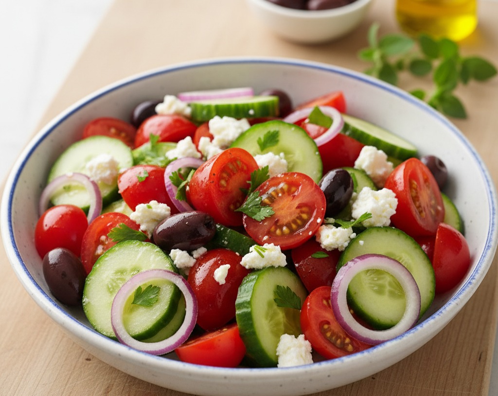 Fresh Chopped Cucumber Tomato Salad Healthy Complement for Slow Cooker Dishes serving