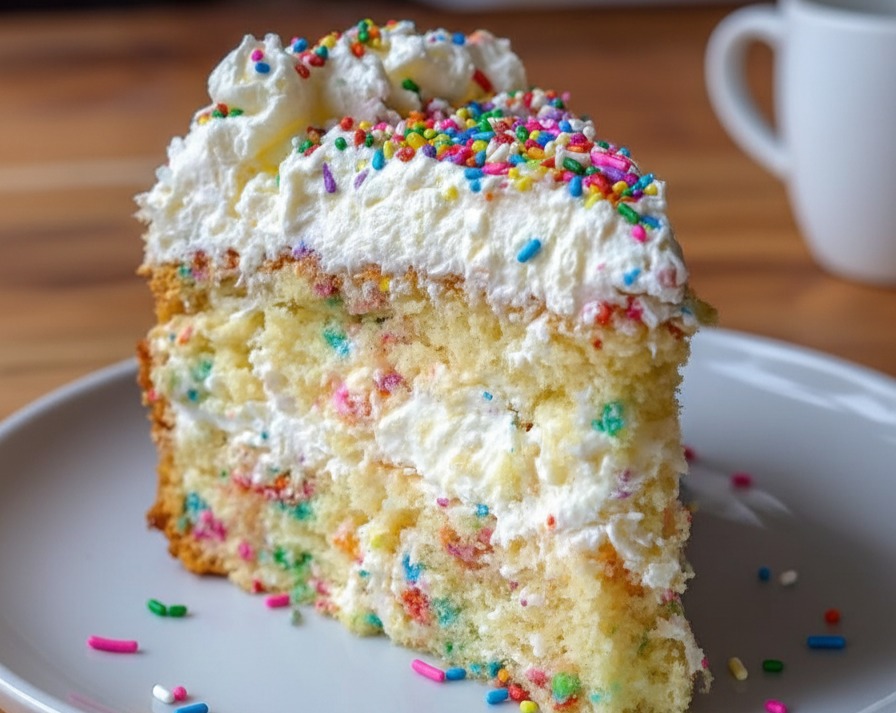 Homemade Old Fashioned Funfetti Cake Classic Vintage Recipe serving