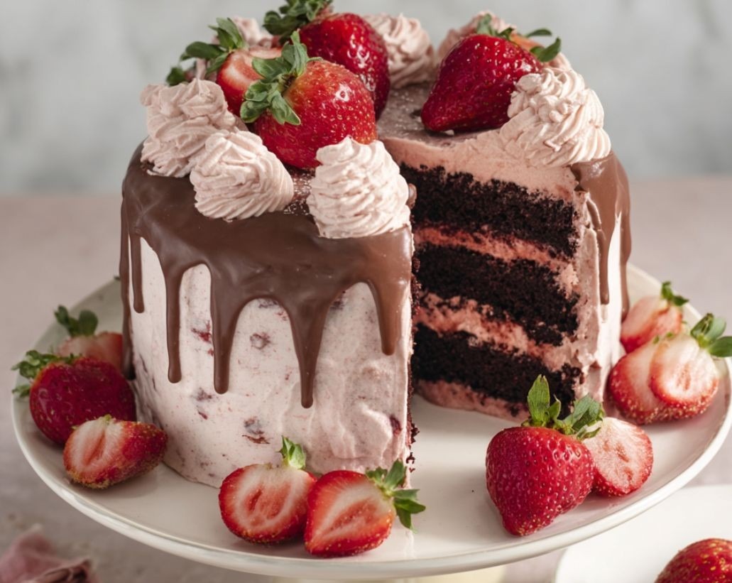 Rich Dark Chocolate Strawberry Cake for Easy Home Baking overview