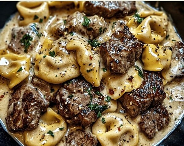 Slow Cooker Style Garlic Steak Tortellini Weeknight Dinner overview