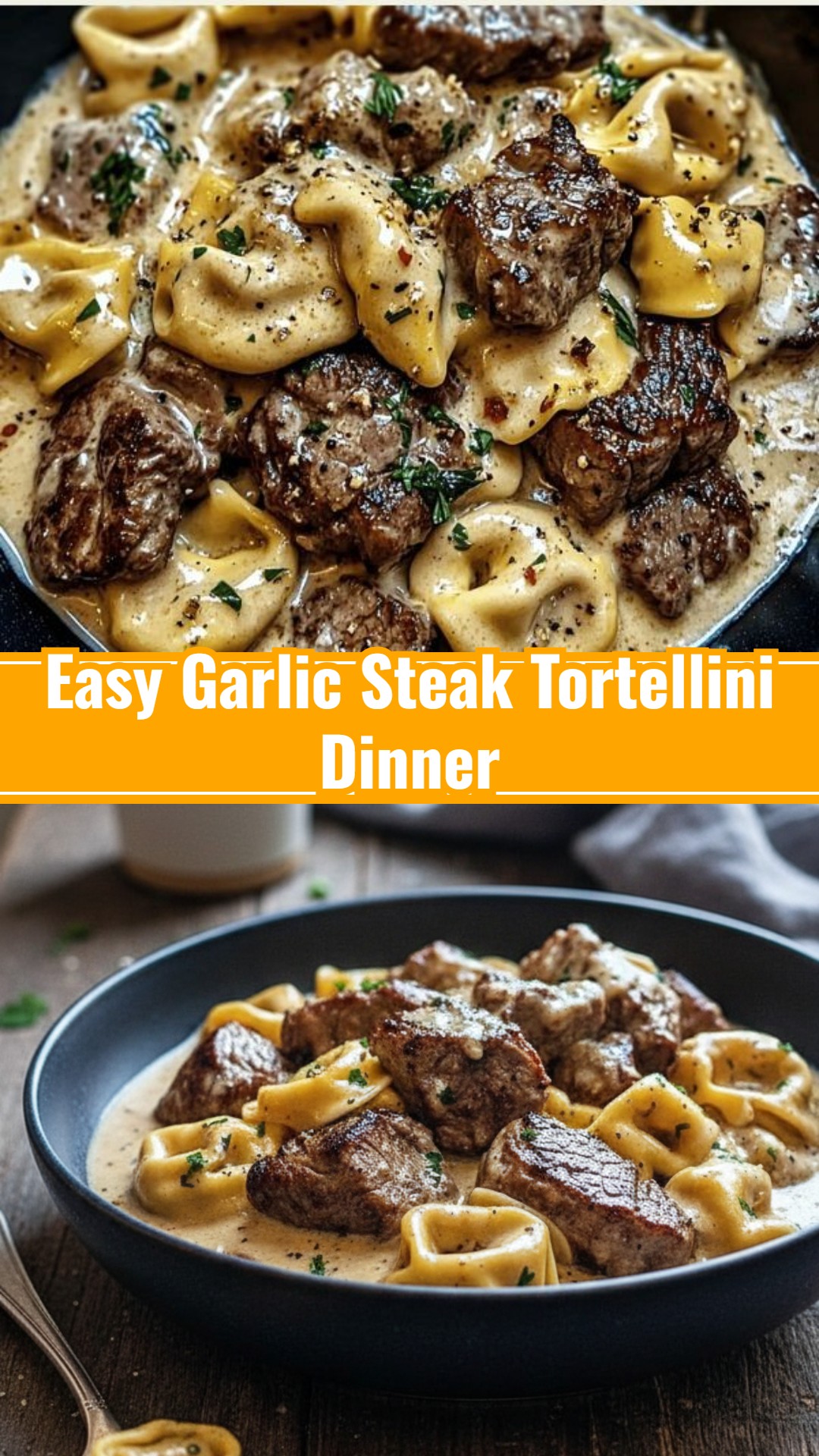 Slow Cooker Style Garlic Steak Tortellini Weeknight Dinner